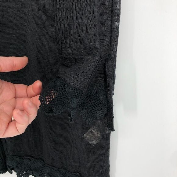 FREE‎ PEOPLE Black Slub Linen Blend Midi Cardigan Crochet - Picture 3 of 8